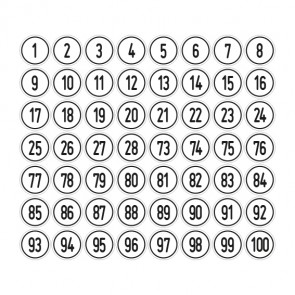 Aufkleber Zahlen-Set "1-100" · rund · schwarz / weiß