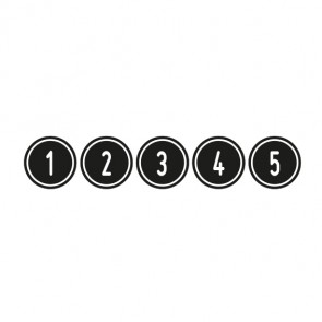 Aufkleber Zahlen-Set "1-5" · rund · weiß / schwarz | stark haftend