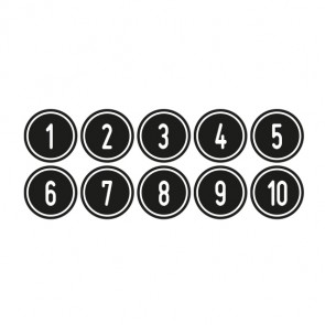 Aufkleber Zahlen-Set "1-10" | rund · weiß / schwarz