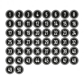 Schilder Zahlen-Set "1-50" · rund · weiß / schwarz