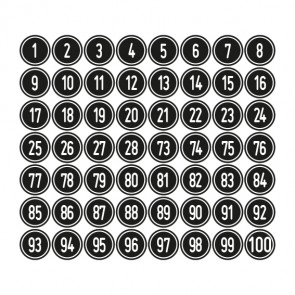 Aufkleber Zahlen-Set "1-100" · rund · weiß / schwarz | stark haftend