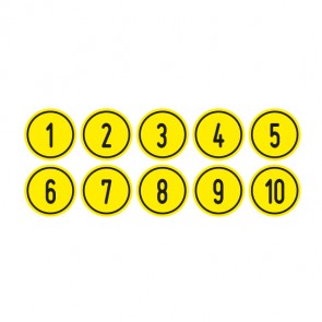 Aufkleber Zahlen-Set "1-10" · rund · schwarz / gelb | stark haftend