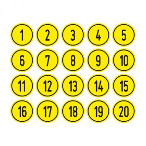 Aufkleber Zahlen-Set "1-20" · rund · schwarz / gelb | stark haftend