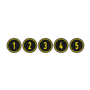 Schilder Zahlen-Set "1-5" · rund · gelb / schwarz | selbstklebend