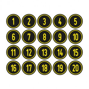 Schilder Zahlen-Set "1-20" · rund · gelb / schwarz