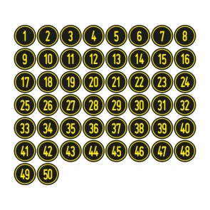 Schilder Zahlen-Set "1-50" · rund · gelb / schwarz | selbstklebend