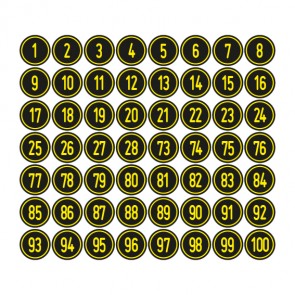 Aufkleber Zahlen-Set "1-100" · rund · gelb / schwarz