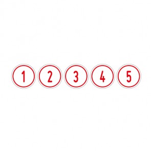 Aufkleber Zahlen-Set "1-5" · rund · rot / weiß | stark haftend