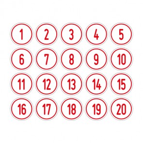 Schilder Zahlen-Set "1-20" · rund · rot / weiß | selbstklebend