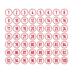 Aufkleber Zahlen-Set "1-100" · rund · rot / weiß | stark haftend