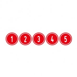 Aufkleber Zahlen-Set "1-5" · rund · weiß / rot