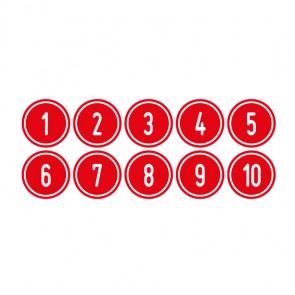 Schilder Zahlen-Set "1-10" · rund · weiß / rot | selbstklebend