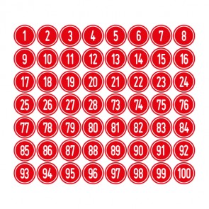 MAGNETSCHILD Zahlen-Set "1-100" · rund · weiß / rot