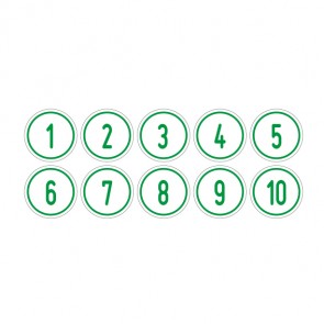 Aufkleber Zahlen-Set "1-10" · rund · grün / weiß