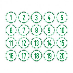Schilder Zahlen-Set "1-20" · rund · grün / weiß | selbstklebend