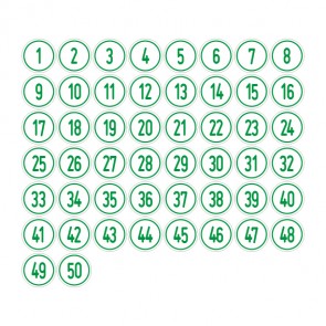 Schilder Zahlen-Set "1-50" · rund · grün / weiß | selbstklebend
