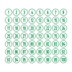 Aufkleber Zahlen-Set "1-100" · rund · grün / weiß