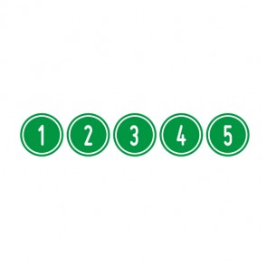 Aufkleber Zahlen-Set "1-5" · rund · weiß / grün