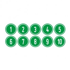 Schilder Zahlen-Set "1-10" · rund · weiß / grün