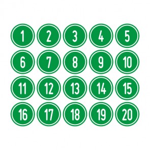 Schilder Zahlen-Set "1-20" · rund · weiß / grün | selbstklebend