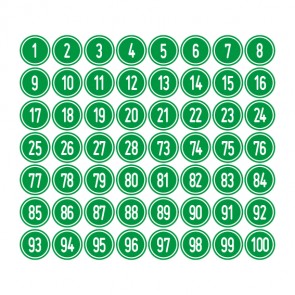 Schilder Zahlen-Set "1-100" · rund · weiß / grün | selbstklebend