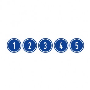 Schilder Zahlen-Set "1-5" · rund · weiß / blau | selbstklebend