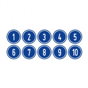 Aufkleber Zahlen-Set "1-10" · rund · weiß / blau