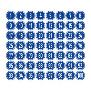 Aufkleber Zahlen-Set "1-100" · rund · weiß / blau