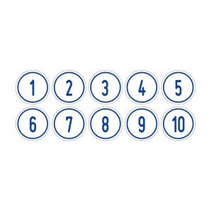 Aufkleber Zahlen-Set "1-10" · rund · blau / weiß