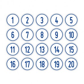 MAGNETSCHILD Zahlen-Set "1-20" · rund · blau / weiß