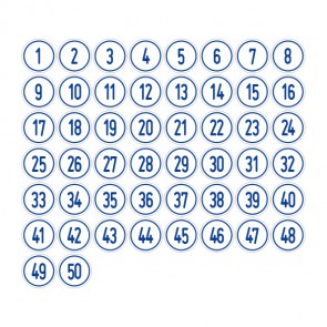 Aufkleber Zahlen-Set "1-50" · rund · blau / weiß | stark haftend