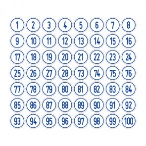 Aufkleber Zahlen-Set "1-100" · rund · blau / weiß | stark haftend