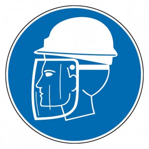 Aufkleber Gebotszeichen Helm und Gesichtsschutz tragen