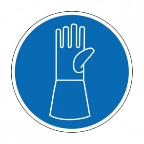 Schild Gebotszeichen Schutzhandschuhe mit Pulsschutz benutzen