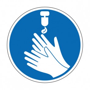 Schild Gebotszeichen Hände desinfizieren · selbstklebend