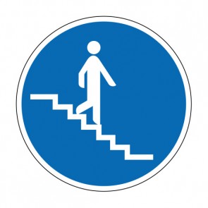 Schild Gebotszeichen Treppe abwärts · selbstklebend