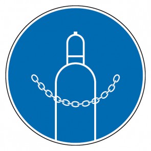 Schild Gebotszeichen Druckgasflasche durch Kette sichern (Gebotsschild)