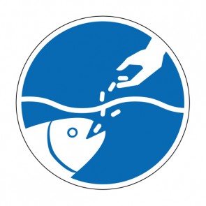 Schild Gebotszeichen Fische füttern erlaubt (Gebotsschild)