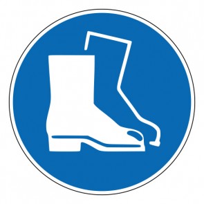 Schild Gebotszeichen Fußschutz benutzen · ISO 7010 M008 · selbstklebend