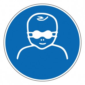Schild Gebotszeichen Kleinkinder durch weitgehend lichtundurchlässige Augenabschirmung schützen · ISO 7010 M025