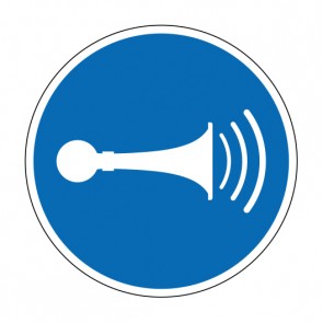 Schild Gebotszeichen Akustisches Signal geben · DIN 4844-2 D-M029 (Gebotsschild)