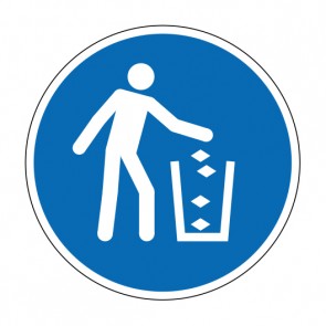 Aufkleber Gebotszeichen Abfallbehälter benutzen · ISO_7010_M030