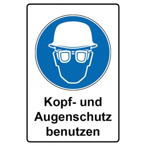Schild Gebotszeichen Piktogramm & Text deutsch · Kopf- und Augenschutz benutzen (Gebotsschild)