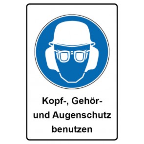 Schild Gebotzeichen Piktogramm & Text deutsch · Kopf-, Gehör- und Augenschutz benutzen | selbstklebend (Gebotsschild)