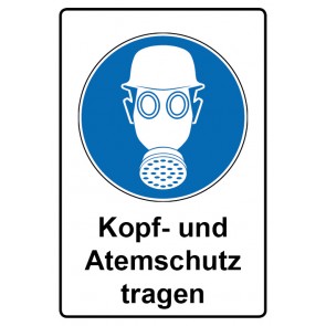 Aufkleber Gebotszeichen Piktogramm & Text deutsch · Kopf- und Atemschutz tragen | stark haftend (Gebotsaufkleber)