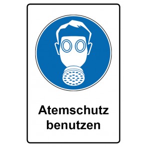 Schild Gebotszeichen Piktogramm & Text deutsch · Atemschutz benutzen (Gebotsschild)