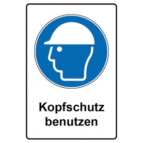 Schild Gebotszeichen Piktogramm & Text deutsch · Kopfschutz benutzen (Gebotsschild)