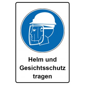 Schild Gebotzeichen Piktogramm & Text deutsch · Helm und Gesichtsschutz tragen | selbstklebend