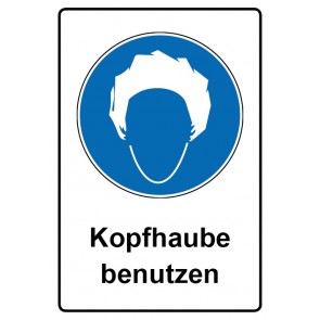 Schild Gebotzeichen Piktogramm & Text deutsch · Kopfhaube benutzen | selbstklebend