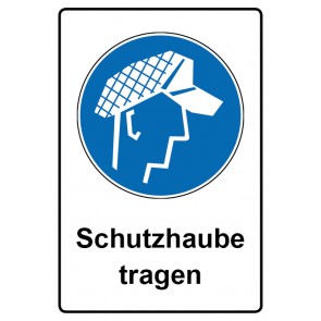 Schild Gebotszeichen Piktogramm & Text deutsch · Schutzhaube tragen (Gebotsschild)